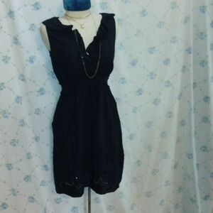 All Cotton Black Eyelet Dress Large